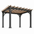 Klassische Gartenpergola aus Metall und Holz, 400 × 300 × 250 cm, Schwarz/Braun
