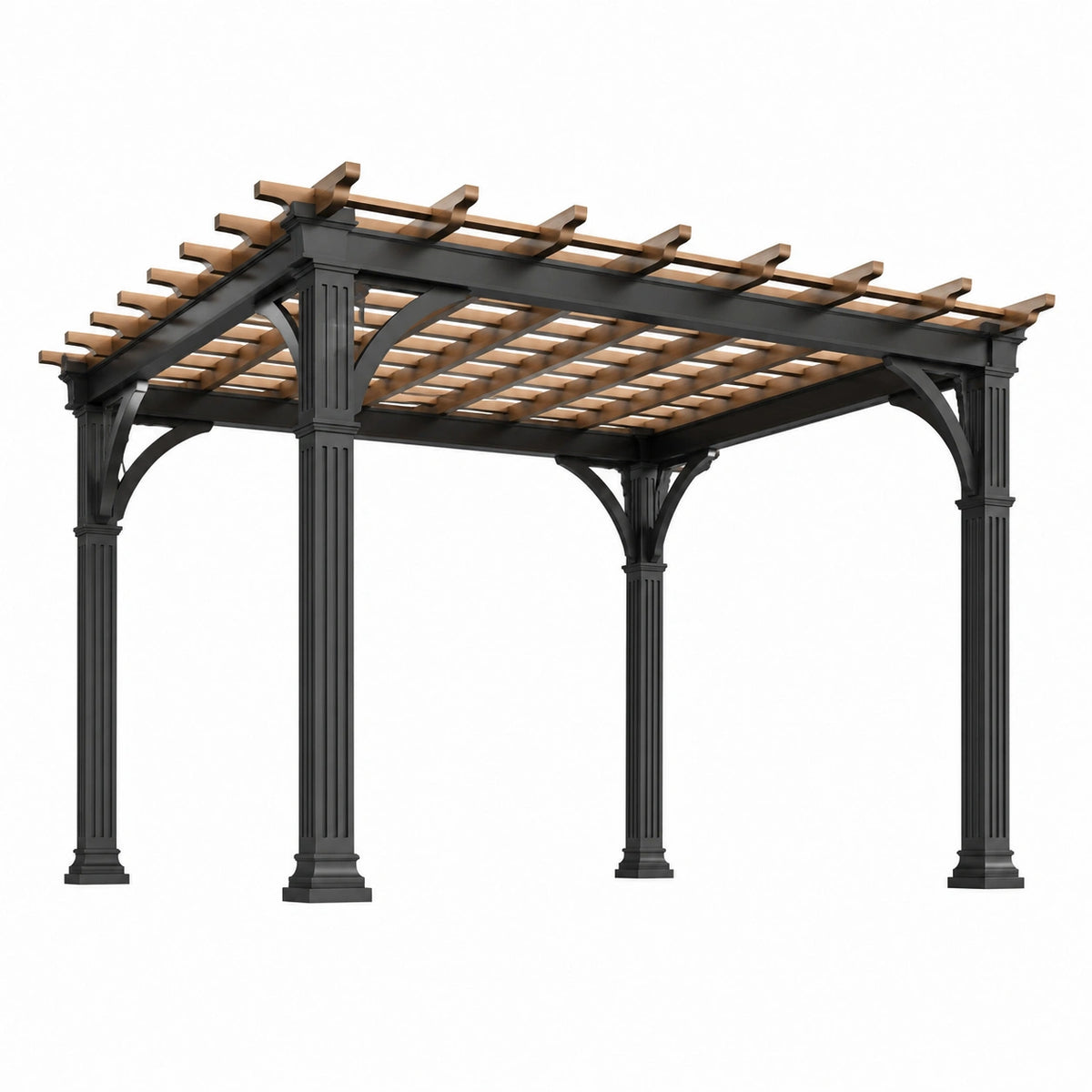 Klassische Gartenpergola aus Metall und Holz, 400 × 300 × 250 cm, Schwarz/Braun