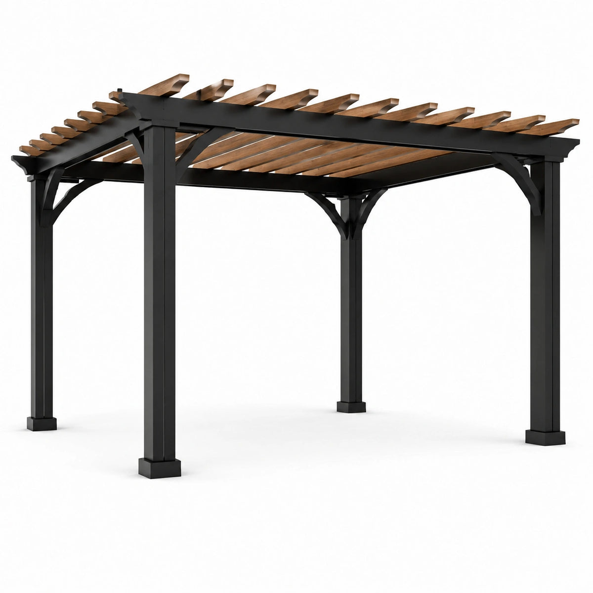 Freistehende Gartenüberdachung 400 × 300 × 240 cm aus Metall und Holz, Schwarz/Braun