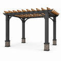 Freistehende Pergola 400 × 300 × 250 cm mit offenem Dachgitter aus Metall und Holz in Schwarz, Braun und Grau