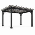 Freistehende Pergola 300 × 300 × 230 cm aus Metall und Holz in Schwarz/Grau mit offenem Lamellendach