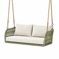 Hängesofa für 2 Personen, 130 x 75 x 55 cm, Seilgeflecht Grün/Creme, für den Außenbereich