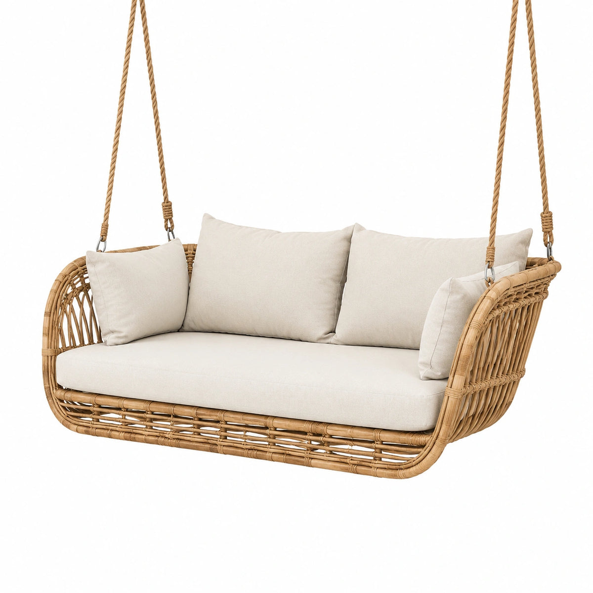 Hängesofa aus Rattan in Natur/Beige, 120 × 70 × 60 cm, für Balkon und Terrasse