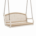 Hängesitzbank aus Holz mit Seilgeflecht und Metallketten, Beige/Hellbraun, 120 x 60 x 60 cm