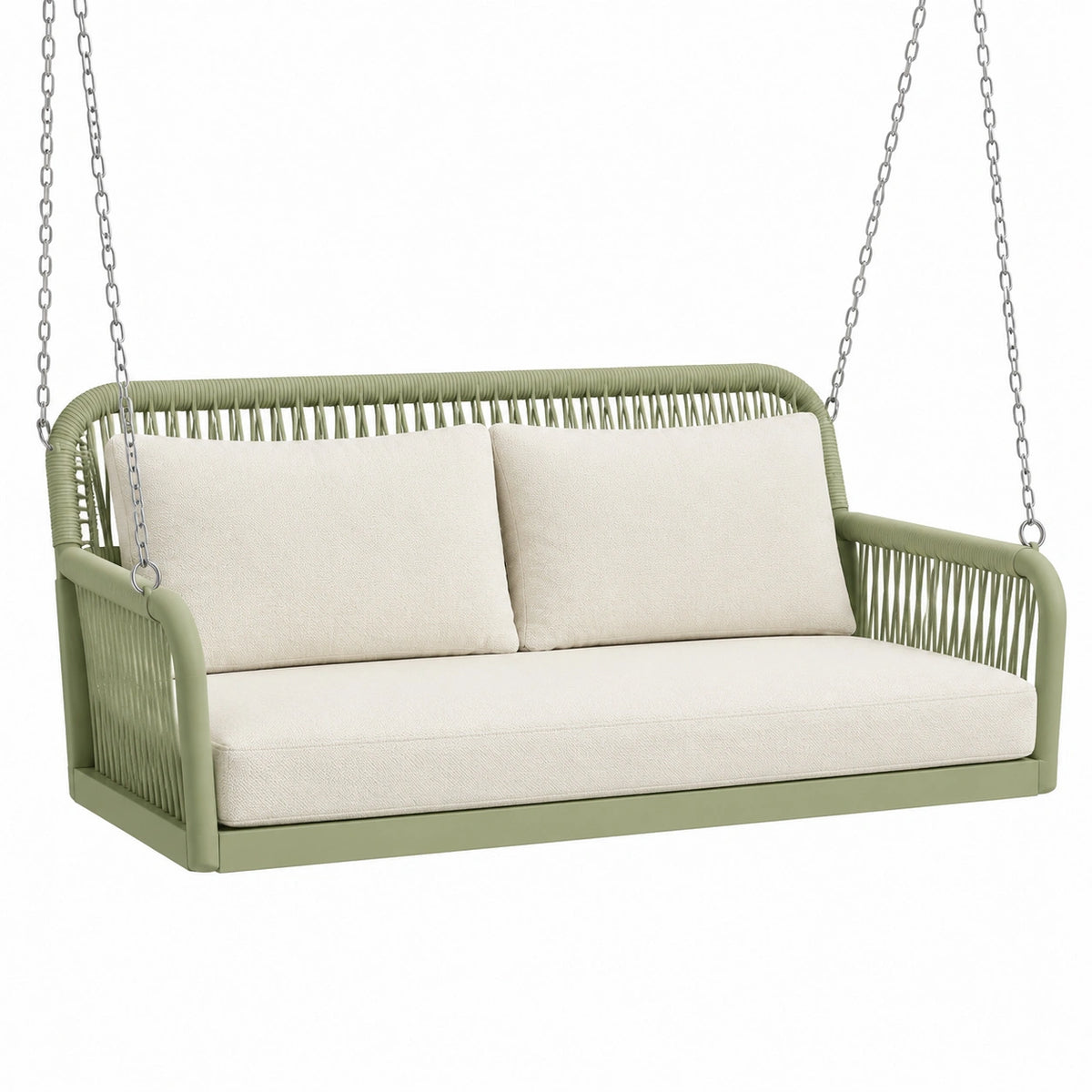 Hängesofa für 2 Personen mit Ketten, 130 × 75 × 65 cm, Grün/Creme/Silber
