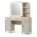 Schminktisch 120 × 45 × 150 cm in Creme/Gold mit beleuchtetem Spiegel, 3 Schubladen und 2 Schrankfächern