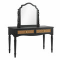 Schwarz-Natur-Goldfarbener Schminktisch 100 × 45 × 150 cm mit Spiegel und 2 Schubladen