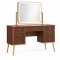 Retro-Schminktisch mit Spiegel und 7 Schubladen, Braun/Gold, 140 × 45 × 150 cm