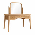 Schminktisch aus Holz und Rattan mit Spiegel und 3 Schubladen, Natur/Beige, 100 × 45 × 145 cm