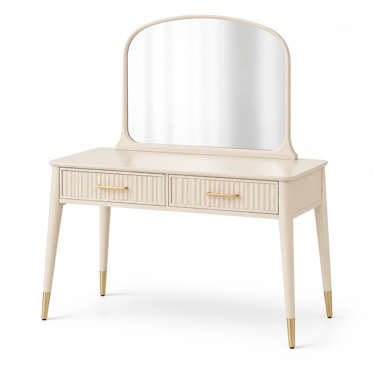 Schminktisch mit Spiegel und 2 Schubladen, 100 × 45 × 140 cm, Cremeweiß/Gold
