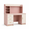 Moderner Schreibtisch mit Aufsatz, 3 Schubladen und Türfach, Rosa/Creme/Gold, 120 × 60 × 150 cm