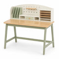Kinder-Schreibtisch aus Holz mit Aufsatz, Ablagen und Schublade, 120 × 60 × 110 cm, Grün/Weiß/Natur