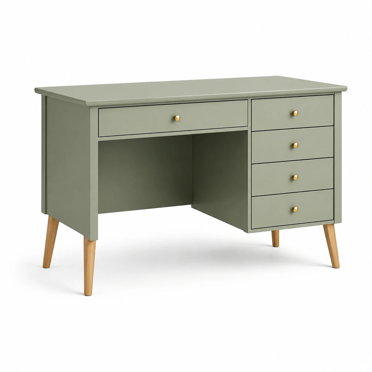 Retro-Schreibtisch 120 × 60 × 75 cm in Salbeigrün mit 5 Schubladen