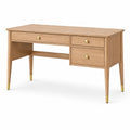 Schreibtisch 120 × 60 × 75 cm in Eichenholzoptik mit 3 Schubladen und goldfarbenen Akzenten