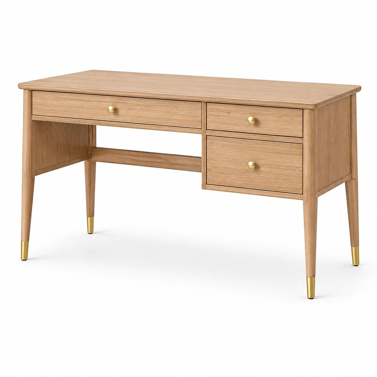 Schreibtisch 120 × 60 × 75 cm in Eichenholzoptik mit 3 Schubladen und goldfarbenen Akzenten