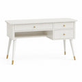 Skandinavischer Schreibtisch 120 x 50 x 75 cm Weiß/Gold mit 3 Schubladen und offenem Ablagefach