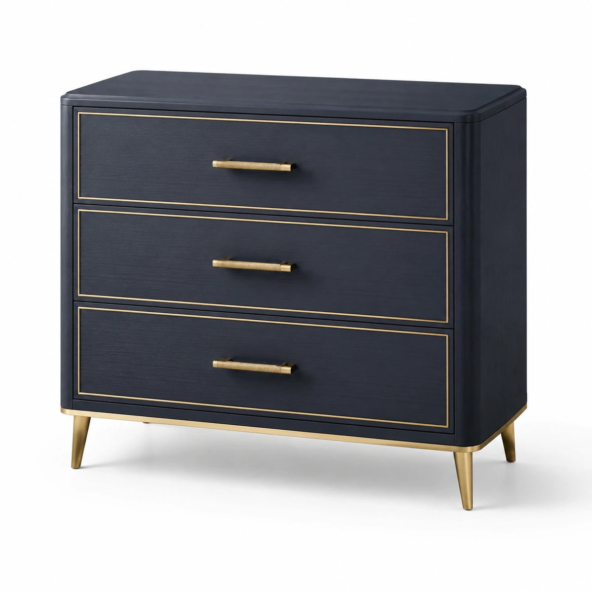 Moderne Kommode mit 3 Schubladen, 100 × 45 × 90 cm, Dunkelblau/Gold
