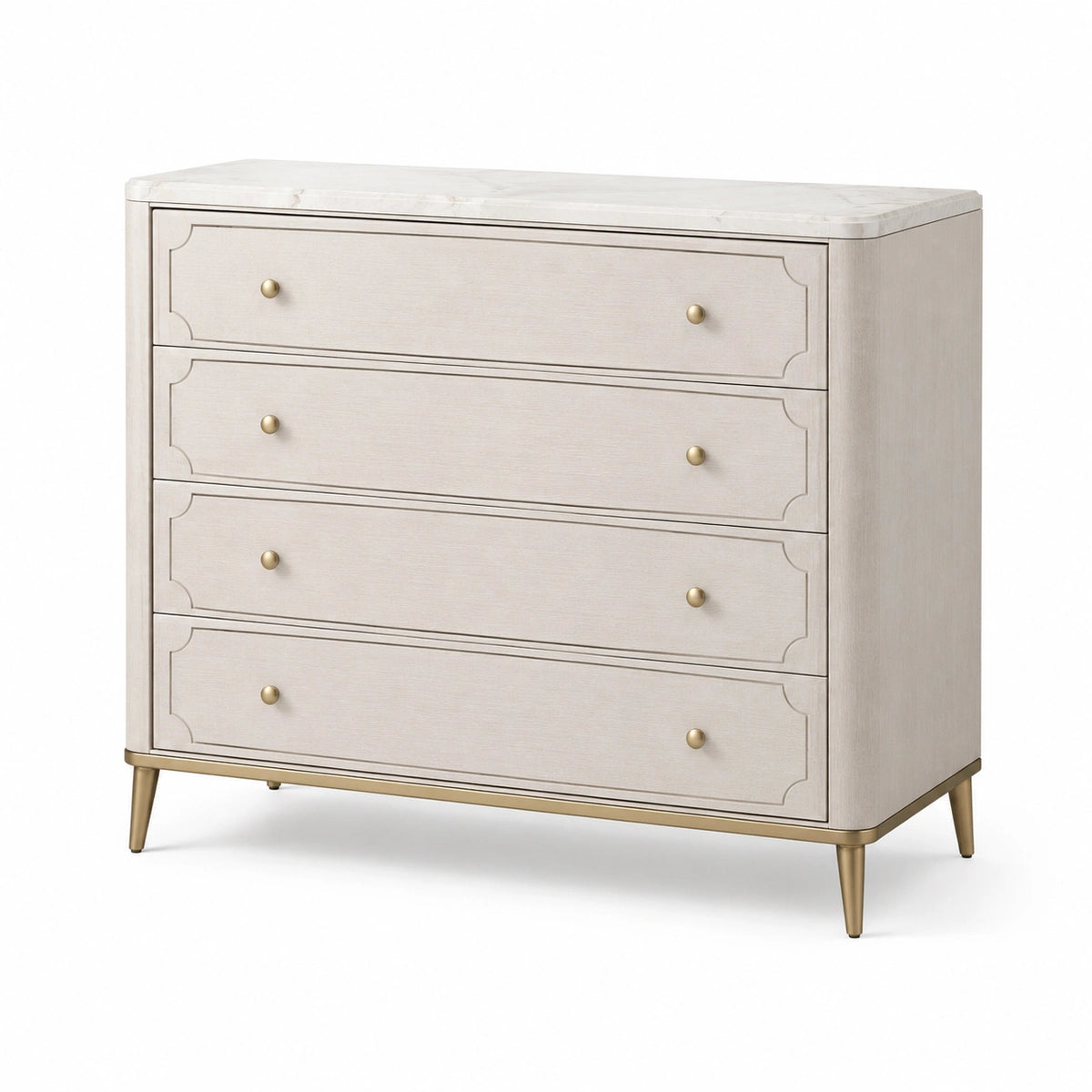 Klassische Kommode mit 4 Schubladen in Cremeweiß/Gold, 120 × 45 × 100 cm