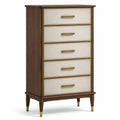 Klassische Kommode mit 5 Schubladen, 85 × 45 × 150 cm, Walnuss/Beige/Gold