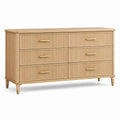 Holzkommode 150 × 45 × 85 cm in Hellbraun mit goldfarbenen Griffen und 6 geriffelten Schubladen