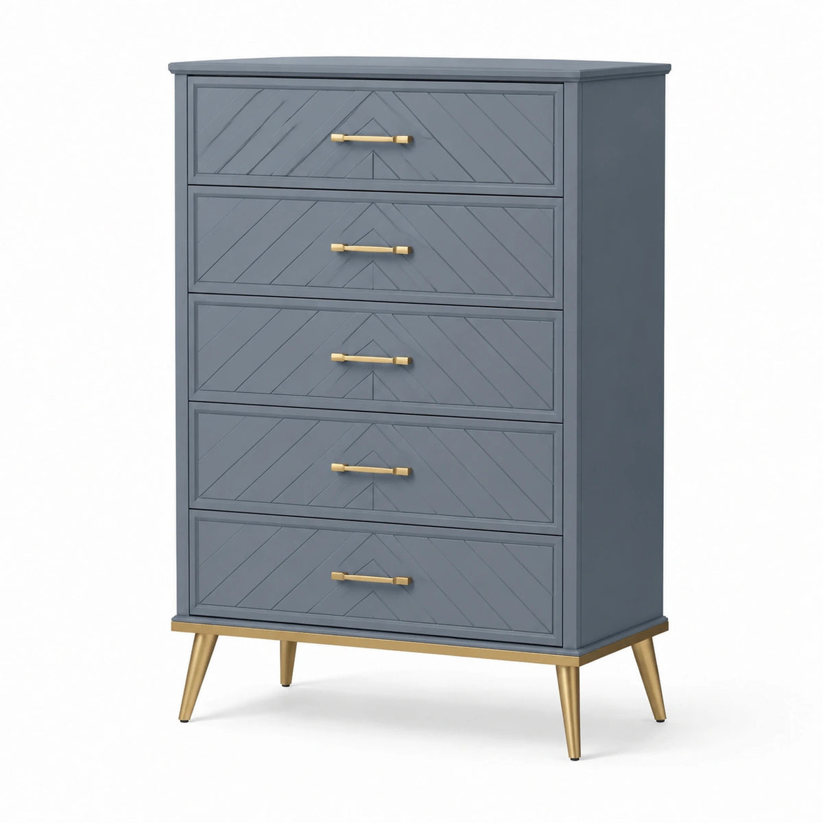 Moderne Kommode Grau/Gold, 80 × 40 × 120 cm, 5 Schubladen